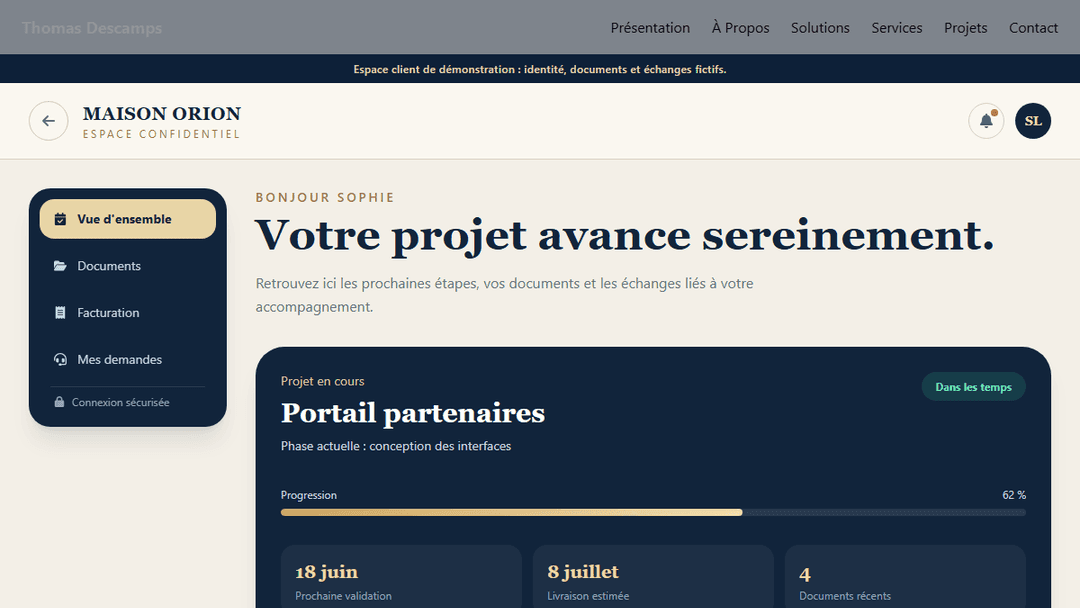 Réalisation : Portail Client Premium — projet créé par Thomas Descamps
